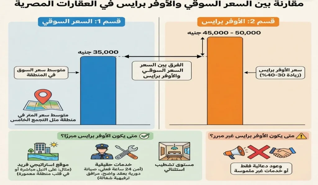 الأوفر برايس في العقارات: امتى يكون منطقي وامتى يبقى مبالغة؟ 1 السعر السوقي والأوفر برايس (1)