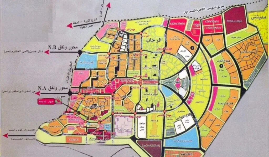 خريطة التجمع الخامس بالتفصيل: دليل الأحياء والأسعار 2026 3 رسم توضيحي للتخطيط العام للتجمع الخامس