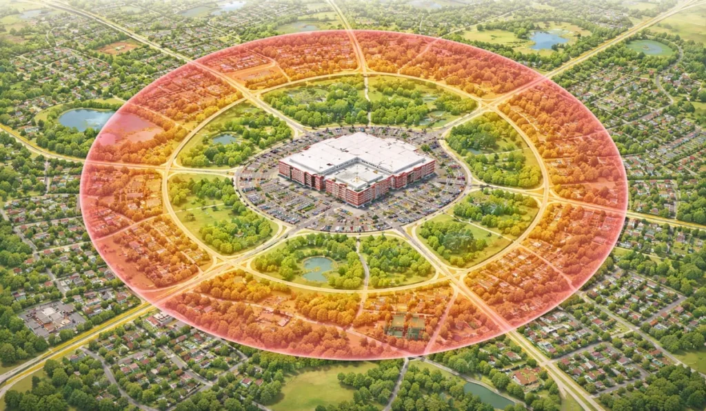 إزاي تختار مول للاستثمار: Footfall, anchors, catchment area ببساطة 4 إزاي أحسب الـ Catchment Area لمول جديد في العاصمة الإدارية؟