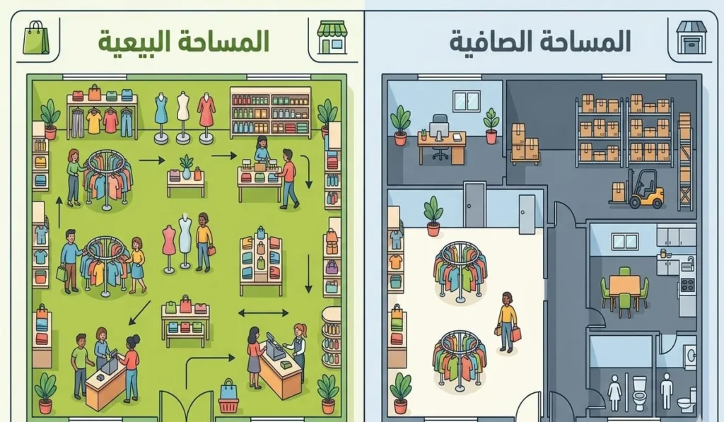 خدعة الأرقام في التجاري: إزاي المساحة البيعية تختلف عن البنائية وتضر استثمارك؟ 1 إيه الفرق بين المساحة البيعية والصافية في المحلات التجارية؟