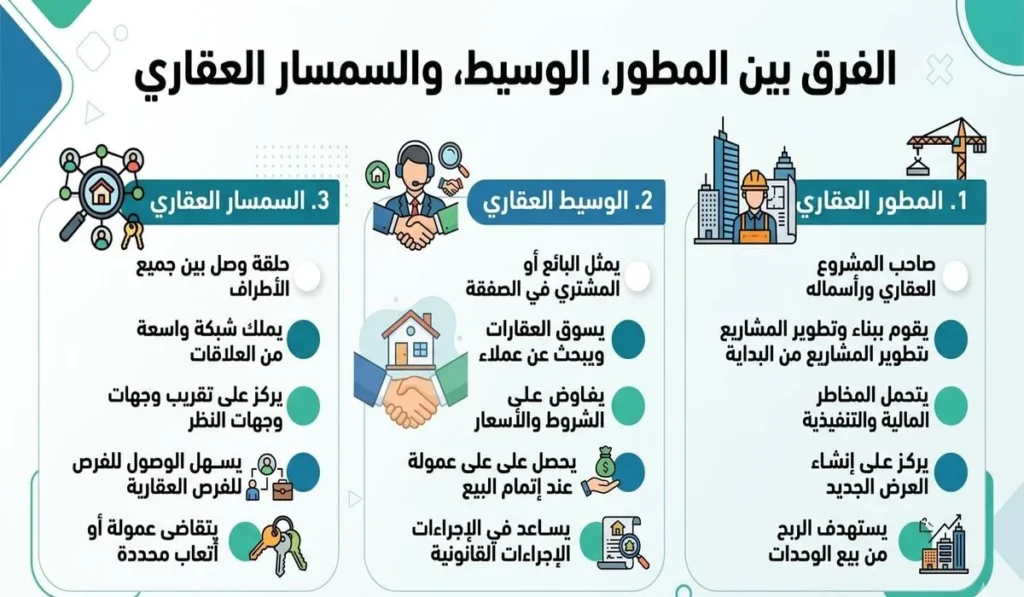 الفرق بين Developer و Broker… وإزاي ما تتسوحش 2 الفرق بين المطور والوسيط والسمسار