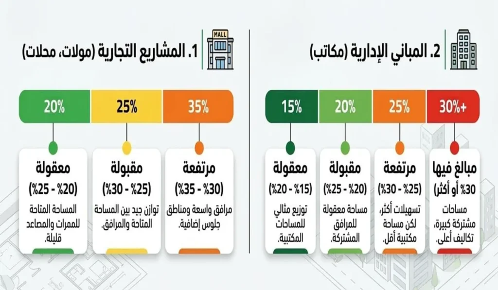 خدعة الأرقام في التجاري: إزاي المساحة البيعية تختلف عن البنائية وتضر استثمارك؟ 3 ايه هي نسبة التحميل الطبيعية في المشاريع التجارية بالقاهرة والقاهرة الجديدة؟