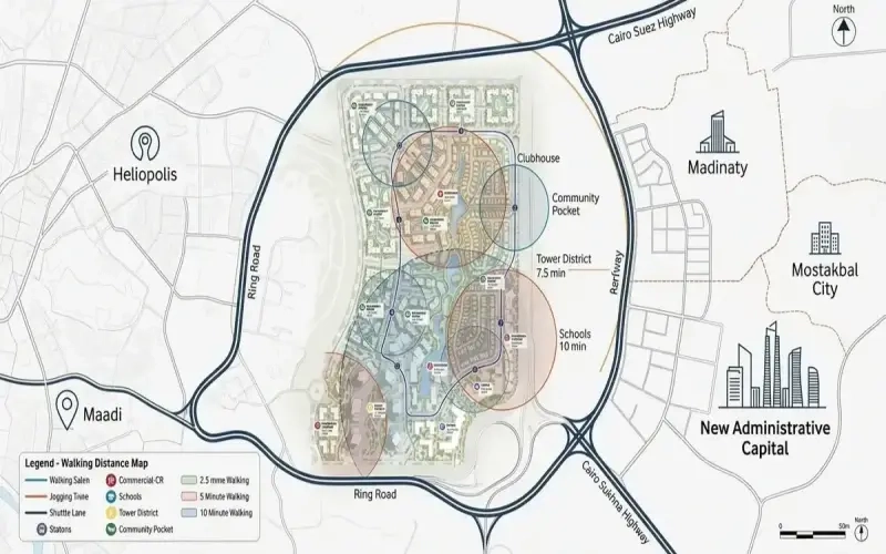 أين يقع One Hyde Park New Cairo - وان هايد بارك التجمع الخامس على الخريطة؟