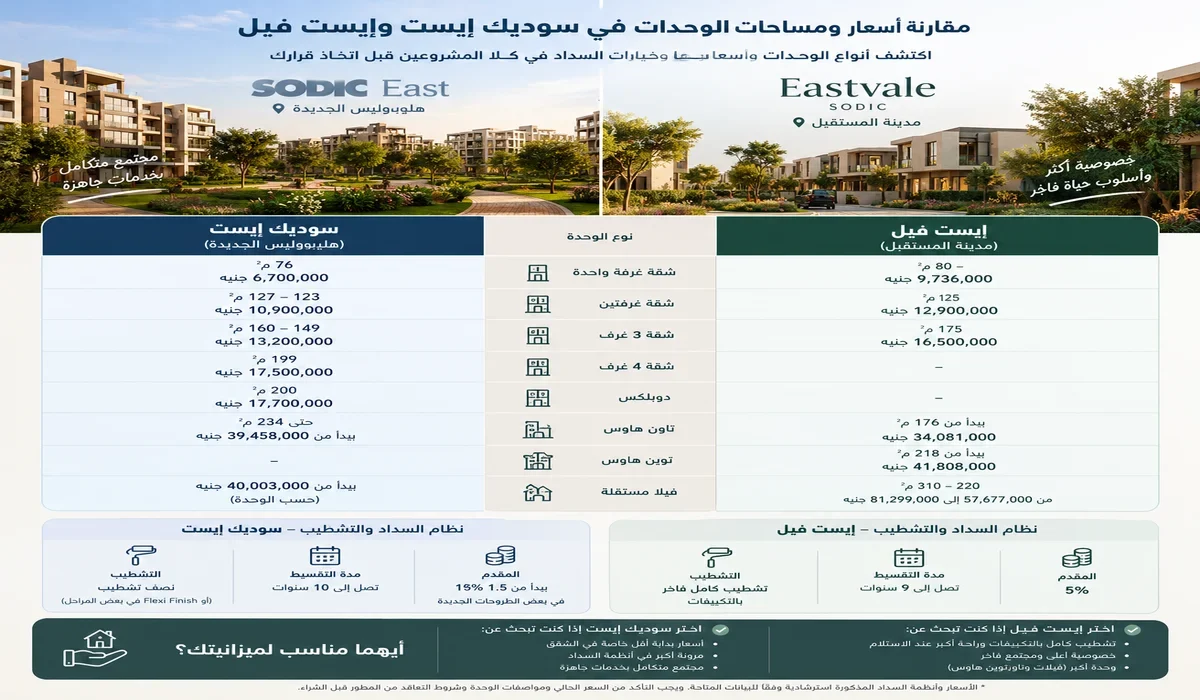 إيست فيل ولا سوديك إيست؟ مقارنة مشروعي سوديك في شرق القاهرة